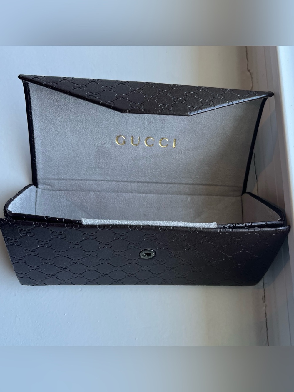Gucci Black Sunglasses Case with Gold Logo and Gray Interior